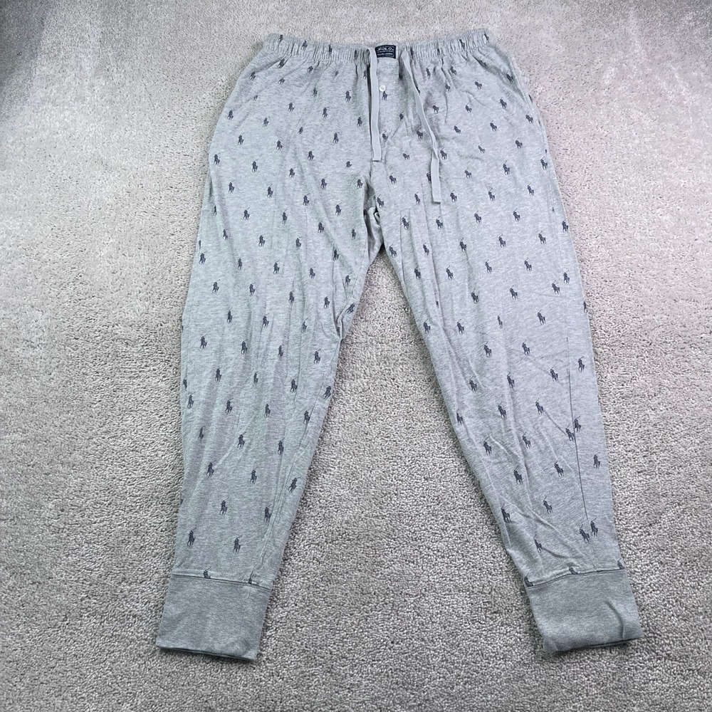 Polo Ralph Lauren Pajama Pants Mens Large Grey Allover‎ Pony Print Jogger Sleep